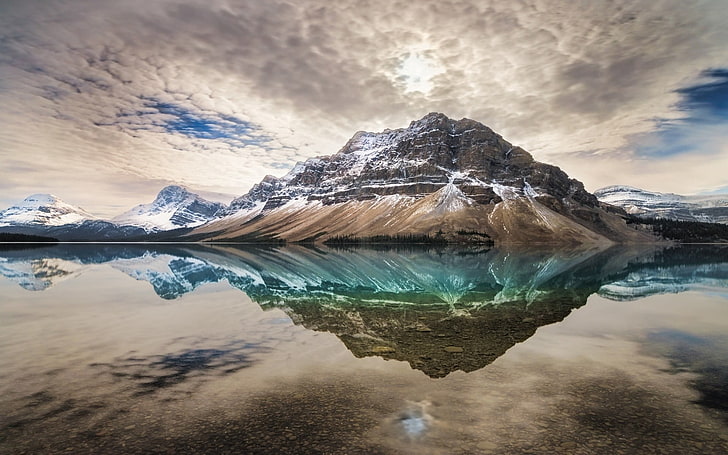 pegunungan pegunungan, fotografi, alam, lanskap, pegunungan, danau, refleksi, puncak bersalju, awan, air, tenang, Taman Nasional Banff, Kanada, Wallpaper HD