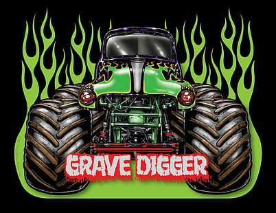 Grave Digger Monster Truck 4x4 Race Racing Js Free, грузовики, экскаватор, могила, монстр, гонки, гонки, грузовик, HD обои HD wallpaper