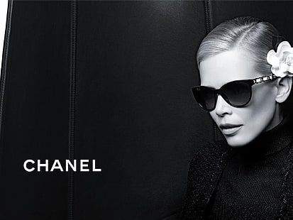chanel girl glasses flower-Brand advertising deskt.., black Chanel sunglasses, HD wallpaper HD wallpaper