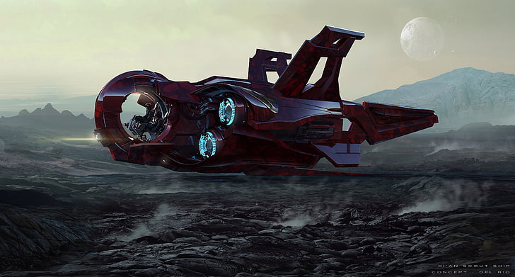 red aircraft illustration, science fiction, Star Citizen, spaceship, video games, HD wallpaper