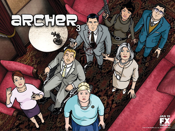 Archer Illustration, Bogenschütze, Sterling Archer, Cheryl Tunt, Pam Poovey, Cyril Figgis, HD-Hintergrundbild