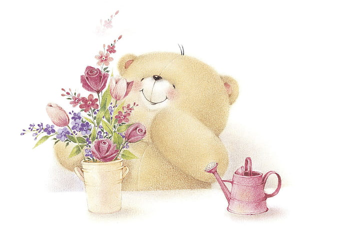 Forever, Friends, Teddy Bear, Love, flowers, forever, friends, teddy bear, flowers, HD wallpaper