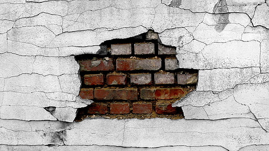 dinding abu-abu, retak, batu bata, rusak, Wallpaper HD HD wallpaper