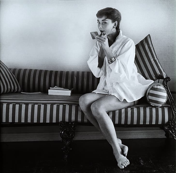 Audrey Hepburn, monokrom, Wallpaper HD