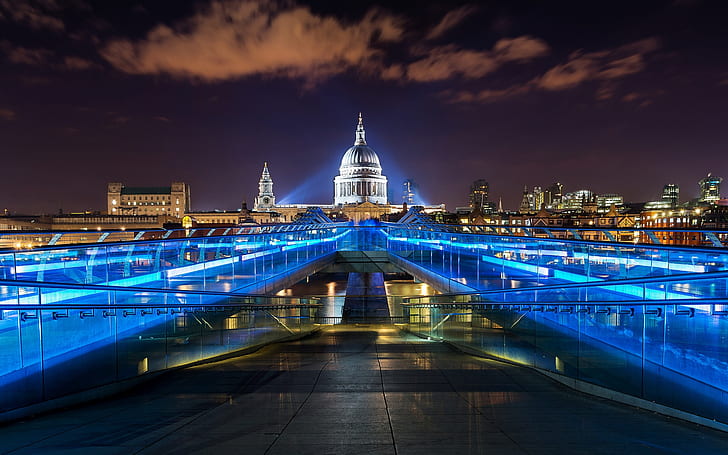 Sedikit London, katedral, pemandangan london, malam london, lampu london, Wallpaper HD
