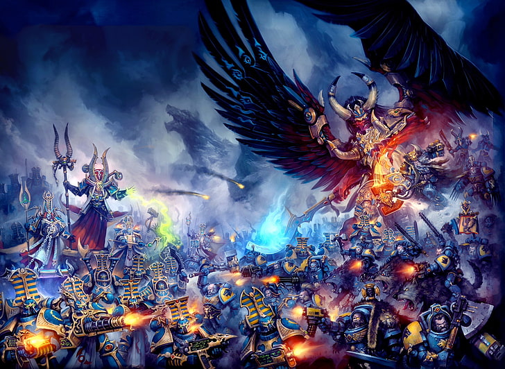 demon, Space Wolves, chaos, space marines, Warhammer 40 000, Magnus the Red, primarch, Thousand Sons, HD wallpaper
