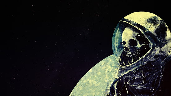 illustrazione del cranio, spazio, cranio, astronauta, morte, arte spaziale, opera d'arte, casco, Sfondo HD HD wallpaper
