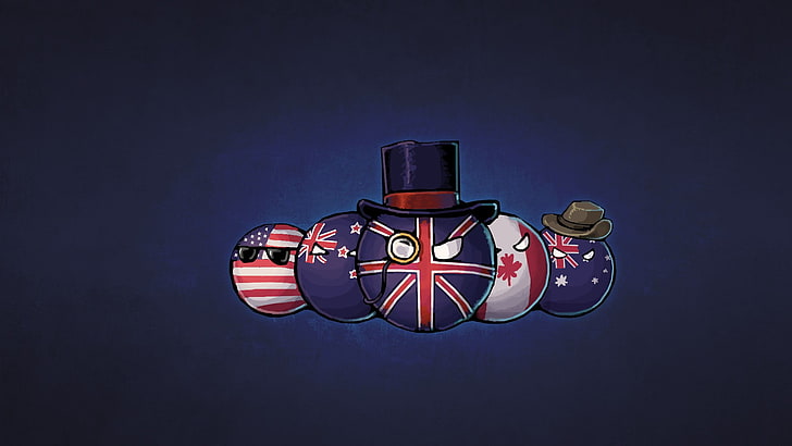 flags wallpaper, countryballs, USA, England, Canada, Australia, hat, New Zealand, HD wallpaper