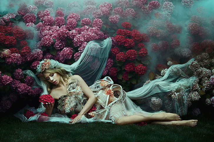 gadis, bunga, kerudung, Bella Kotak, Wallpaper HD