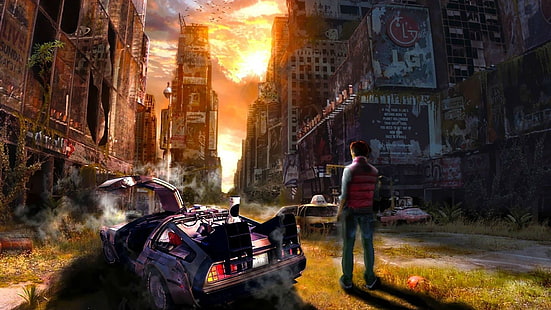 DeLorean, digital art, time, artwork, science fiction, concept art, Back to the Future, fantasy art, HD wallpaper HD wallpaper
