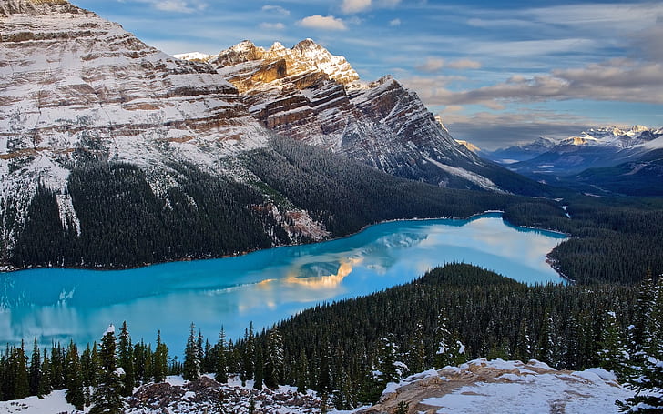 Peyto Lake, Canada, nature, landscape, mountains, snowy mountain, lake, turquoise, forest, trees, HD wallpaper