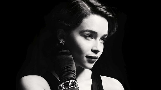 Emilia Clarke, ขาวดำ, ผู้หญิง, ผมสีน้ำตาล, ใบหน้า, วอลล์เปเปอร์ HD HD wallpaper