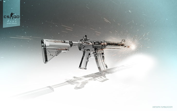 черна и сива пушка CS Go, фотография на сива щурмова пушка, M4A4, Counter-Strike: Global Offensive, пистолет, пушки, видео игри, цифрово изкуство, оръжие, HD тапет