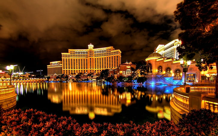 paysage urbain, hôtel, réflexion, lumières, Las Vegas, USA, Fond d'écran HD