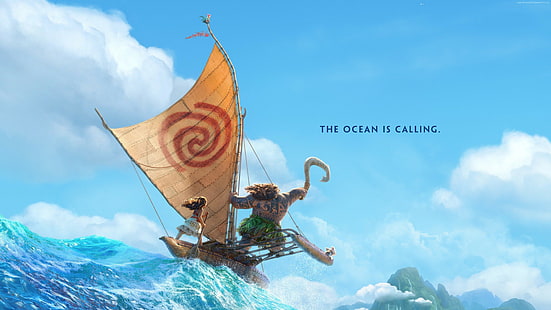 Мауи, най-добрите анимационни филми за 2016 г., Моана, океан, HD тапет HD wallpaper