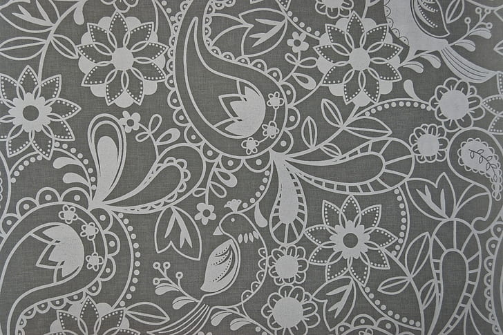 flowers, grey, background, pattern, Paisley, HD wallpaper