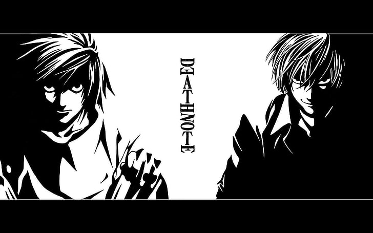 Death Note digital wallpaper, anime, Death Note, Yagami Light, Lawliet L, monochrome, HD wallpaper
