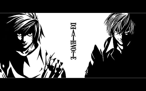 Death Note digital wallpaper, anime, Death Note, Yagami Light, Lawliet L, monochrome, HD wallpaper HD wallpaper