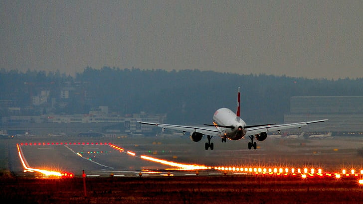 airplane, landing, airport, jet fighter, HD wallpaper