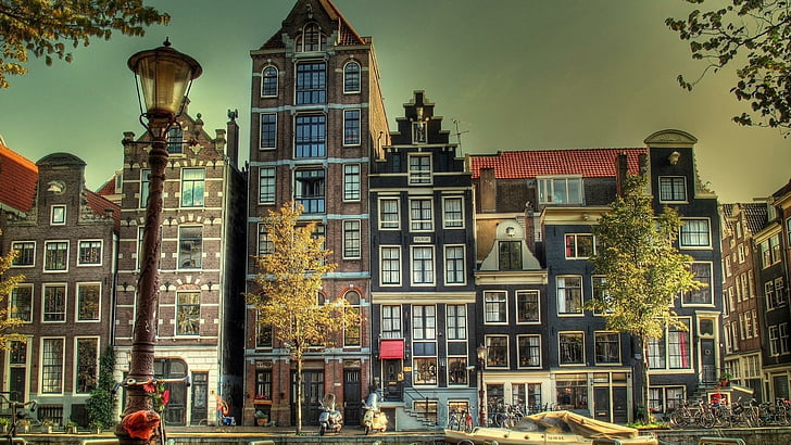 amsterdam, pays bas, europe, architecture, bâtiments, maisons, vue rue, Fond d'écran HD
