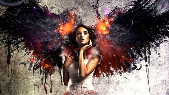 dziewczyna fantasy, skrzydła, anioł, sztuka fantasy, kobiety, Tapety HD HD wallpaper