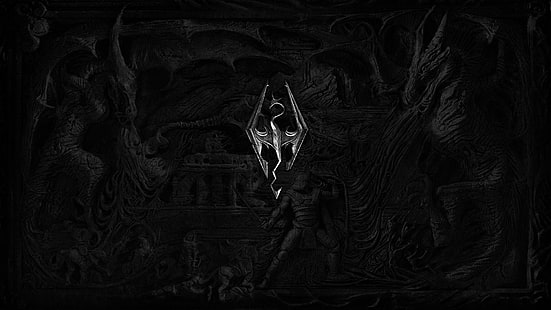 logotipo de dragón negro y gris, The Elder Scrolls V: Skyrim, Fondo de pantalla HD HD wallpaper