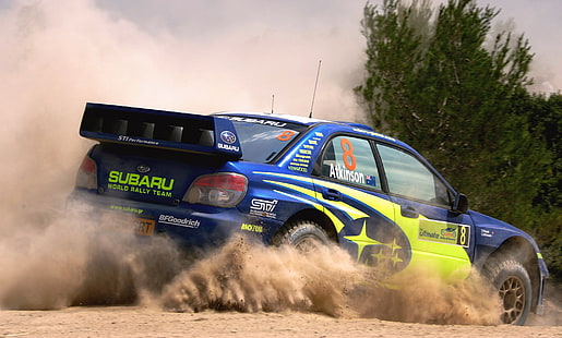 Auto, Blue, Dust, Subaru, Impreza, Sport, Machine, Race, Day, wrx, WRC, Rally, Side view, HD wallpaper HD wallpaper