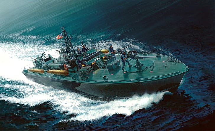 Elco 80 'Torpedo Boat-Pt 596, 군사, 그림, 어뢰, 해군, 물, 엘코, 배, 바다, 보트, pt596, 발, HD 배경 화면