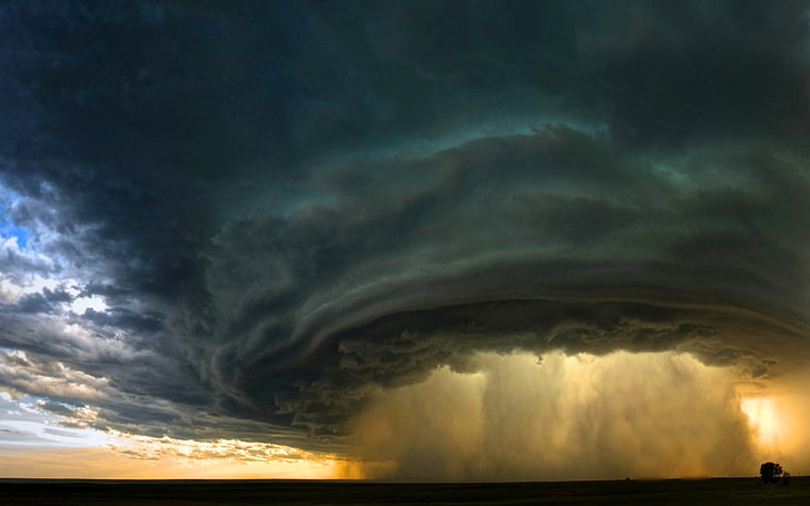 gray columbus clouds, Supercell, storm, Montana, sunset, clouds, field, nature, landscape, HD wallpaper