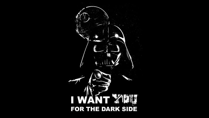 Ilustrasi I Want You for the Dark Side, Star Wars, Darth Vader, tipografi, minimalis, Death Star, Sith, monokrom, Wallpaper HD