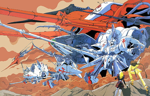 orange and white robot anime illustration, Anime, The Five Star Stories, HD wallpaper HD wallpaper