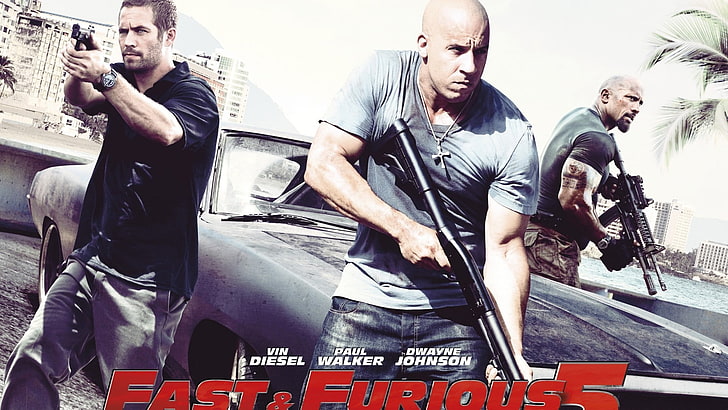 Poster Fast & Furious 5, film, Fast and Furious, Dwayne Johnson, Paul Walker, Vin Diesel, Wallpaper HD