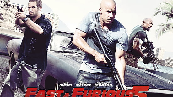 Poster Fast & Furious 5, film, Fast and Furious, Dwayne Johnson, Paul Walker, Vin Diesel, Wallpaper HD HD wallpaper