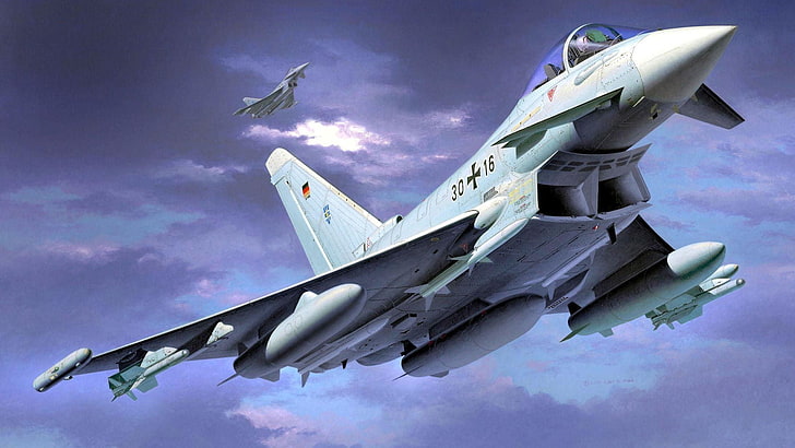 biały myśliwiec, samolot, wojsko, samolot, wojna, Eurofighter Typhoon, Luftwaffe, Tapety HD
