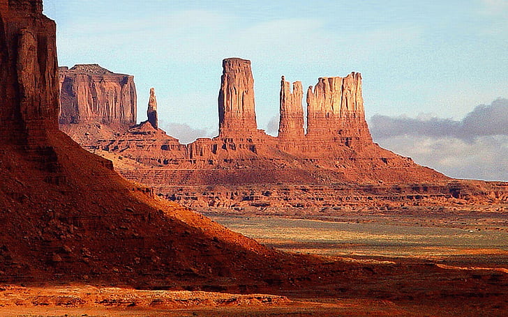 Удивительные пейзажи пустыни с красными скалами и землей Долина монументов в Аризоне, Юта, США Обои HD 1920 × 1200, HD обои