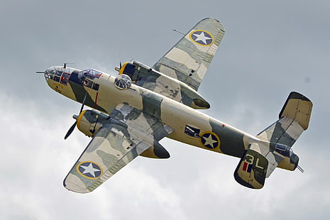 voo, bombardeiro, americano, norte americano, bimotor, média, B-25J, Mitchell, HD papel de parede HD wallpaper