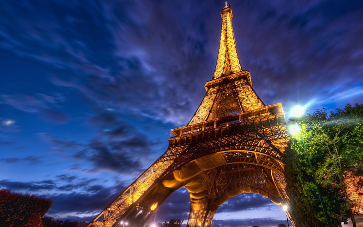 Sky, Eiffel tower, Paris, France, Night light, HD wallpaper