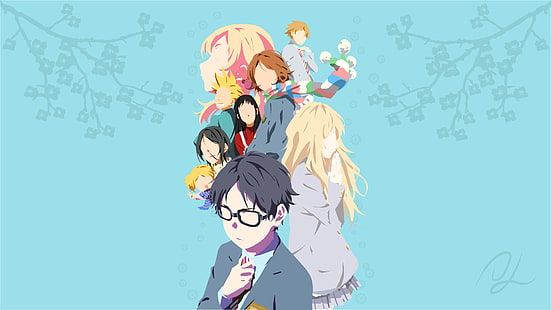 personaggi anime maschili e femminili, Shigatsu wa Kimi no Uso, Arima Kousei, Miyazono Kaori, Sawabe Tsubaki, Sfondo HD HD wallpaper