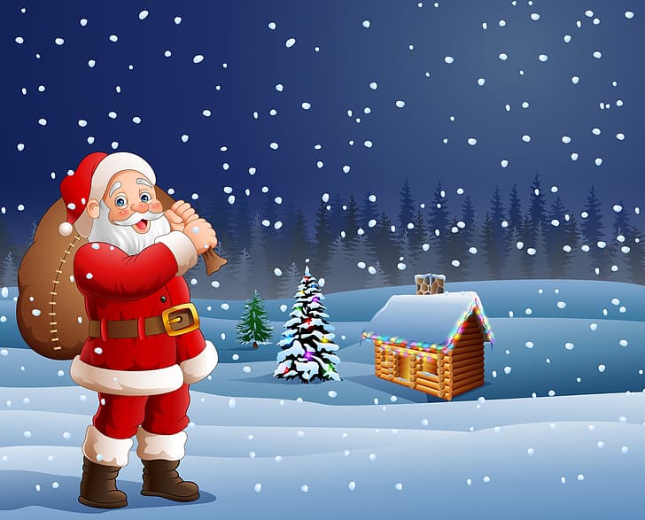 photo, Winter, Snow, House, New year, Santa Claus, Vector graphics, HD wallpaper