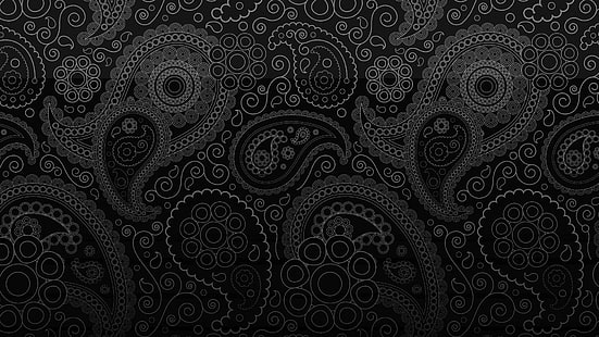 czarno-biała tapeta paisley, ogórek, czarne tło, ornament, loki, pasloski, Paisley, Tapety HD HD wallpaper