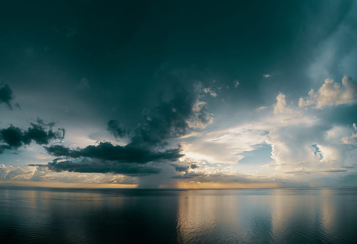 sea, horizon, clouds, ripples, overcast, HD wallpaper