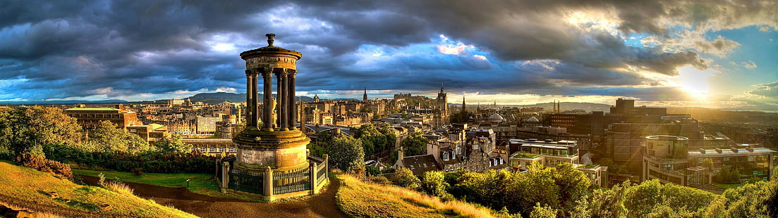 Edimburgo, monumento, edificio antiguo, ciudad, paisaje urbano, gran angular, Fondo de pantalla HD HD wallpaper