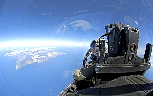 schwarzes Flugzeug, Düsenjäger, Himmel, Pilot, Cockpit, Flugzeuge, HD-Hintergrundbild HD wallpaper