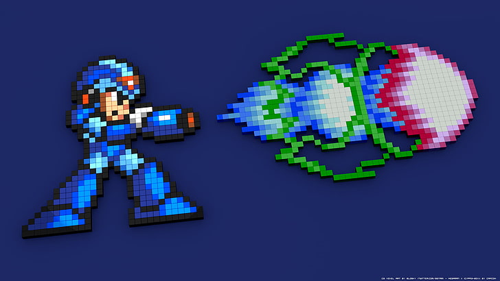 megaman illustration, Megaman X, 16-bit, 8-bit, pixelated, pixel art, 3D Blocks, 3D, video games, Mega Man, Mega Man X, HD wallpaper