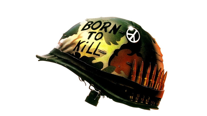 キルプリントの戦術ヘルメット、フルメタルジャケット、映画、平和のために生まれたウッドランドカモフラージュ、 HDデスクトップの壁紙