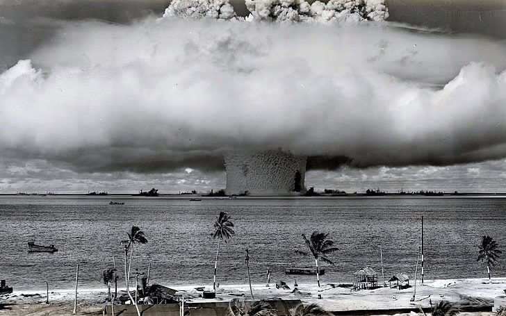 beaches, Big, clouds, destruction, Explosion, Nuclear, ocean, Old, sea, smoke, Wars, HD wallpaper