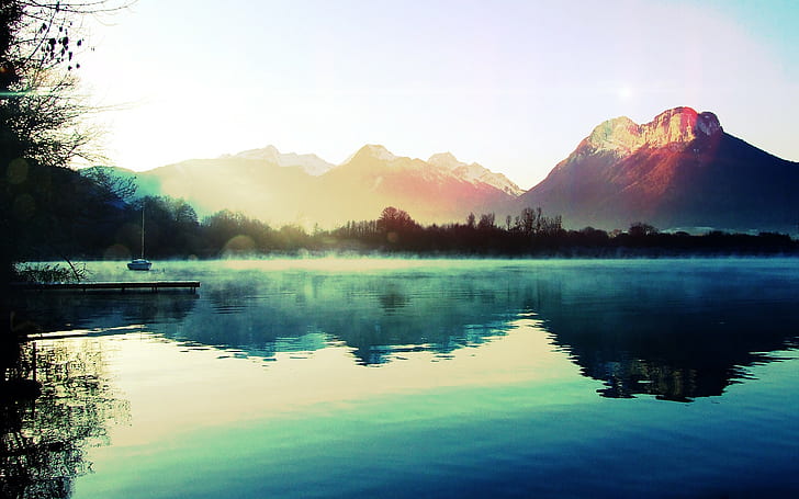 Montanha, lago, reflexão, montanha, lago, reflexão, HD papel de parede