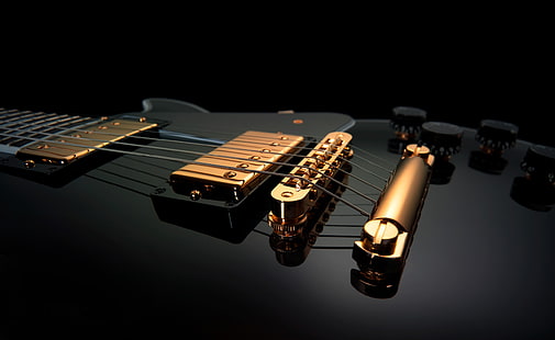 ブラックギターHD壁紙、ブラックエレキギター、音楽、ギター、ブラック、 HDデスクトップの壁紙 HD wallpaper