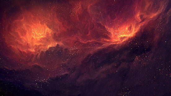 orange Nebel Tapete, Raum, Grafik, Nebel, Universum, Sterne, Raumkunst, digitale Kunst, bunt, HD-Hintergrundbild HD wallpaper