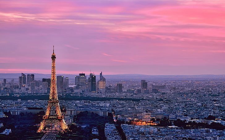 Tour Eiffel Paris ciel rose, Tour Eiffel, Paris, paysages urbains, Paris, rose, ciel, paysage urbain, ville, tour eiffel, Fond d'écran HD